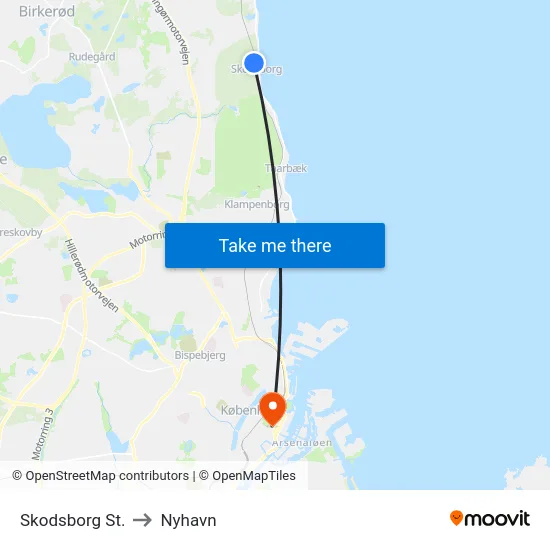 Skodsborg St. to Nyhavn map