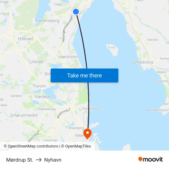 Mørdrup St. to Nyhavn map
