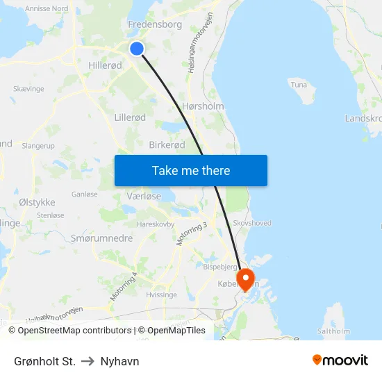 Grønholt St. to Nyhavn map