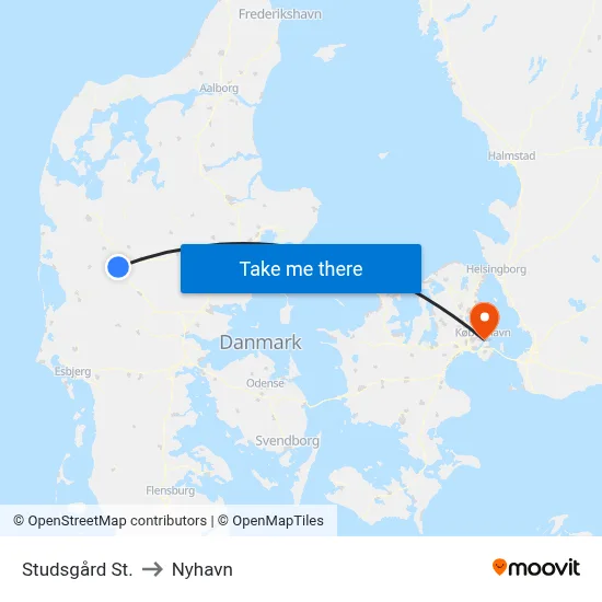 Studsgård St. to Nyhavn map