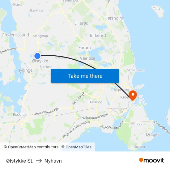 Ølstykke St. to Nyhavn map