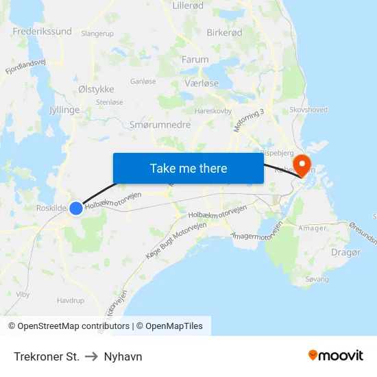 Trekroner St. to Nyhavn map