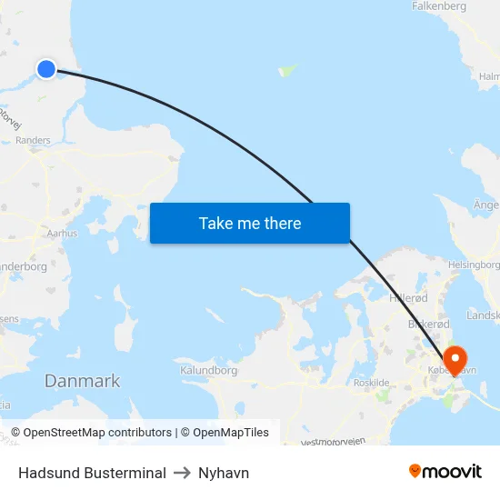 Hadsund Busterminal to Nyhavn map