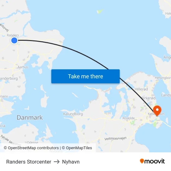 Randers Storcenter to Nyhavn map