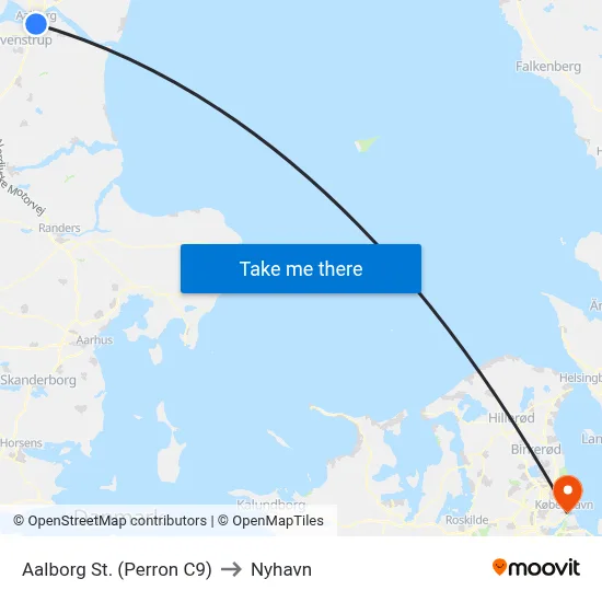 Aalborg St. (Perron C9) to Nyhavn map