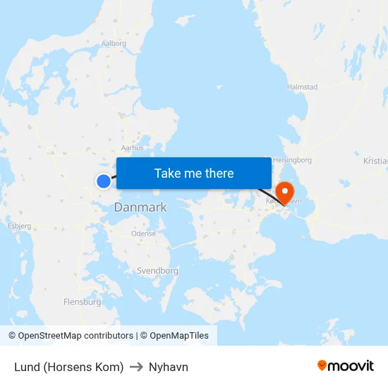 Lund (Horsens Kom) to Nyhavn map