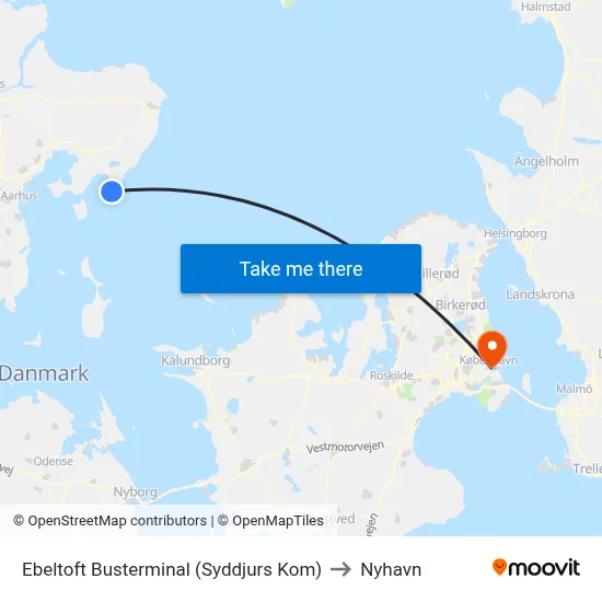 Ebeltoft Busterminal (Syddjurs Kom) to Nyhavn map