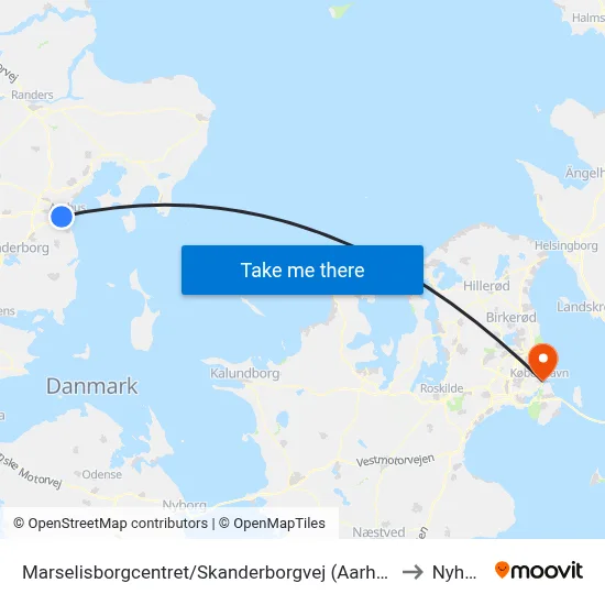 Marselisborgcentret/Skanderborgvej (Aarhus Kom) to Nyhavn map