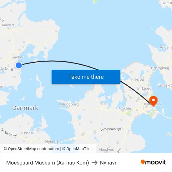 Moesgaard Museum (Aarhus Kom) to Nyhavn map