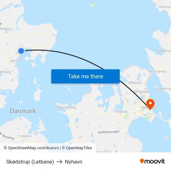 Skødstrup (Letbane) to Nyhavn map