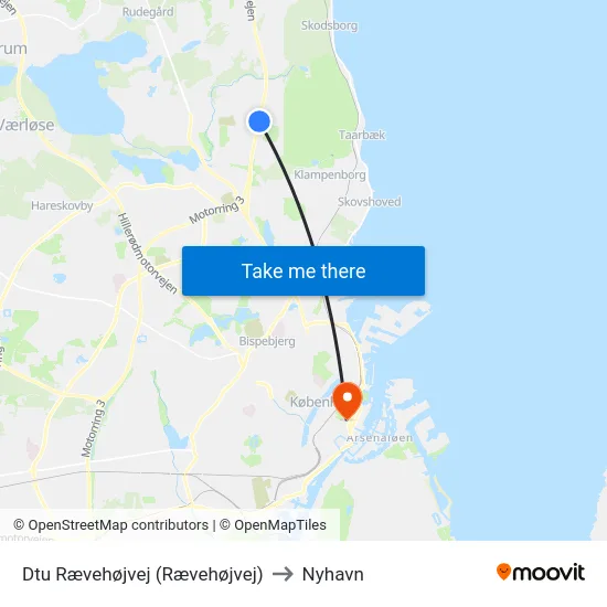 Dtu Rævehøjvej (Rævehøjvej) to Nyhavn map