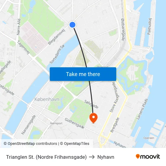 Trianglen St. (Nordre Frihavnsgade) to Nyhavn map