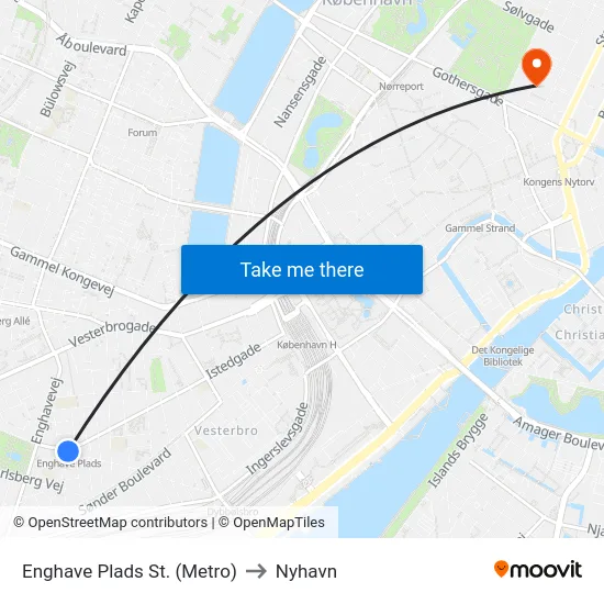 Enghave Plads St. (Metro) to Nyhavn map