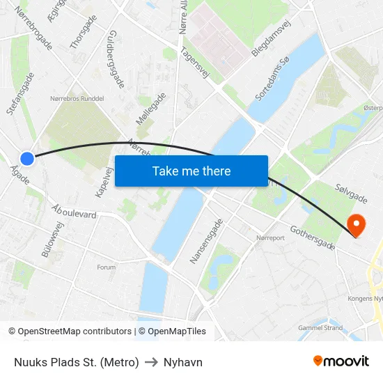 Nuuks Plads St. (Metro) to Nyhavn map