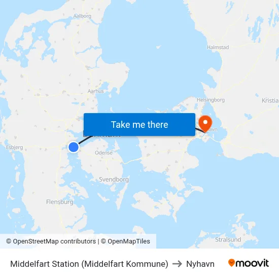 Middelfart Station (Middelfart Kommune) to Nyhavn map