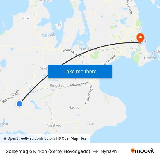 Sørbymagle Kirken (Sørby Hovedgade) to Nyhavn map
