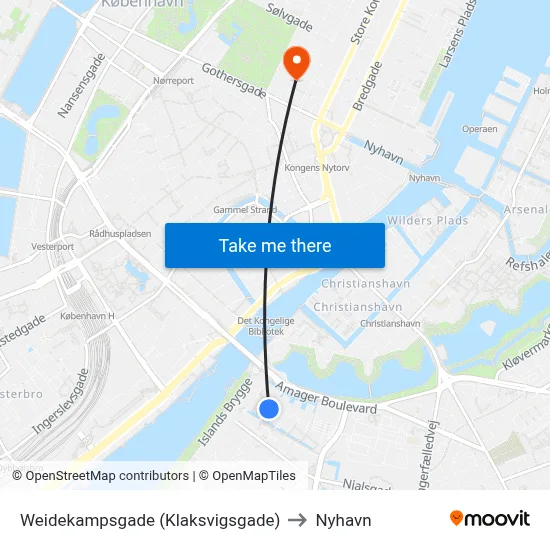 Weidekampsgade (Klaksvigsgade) to Nyhavn map