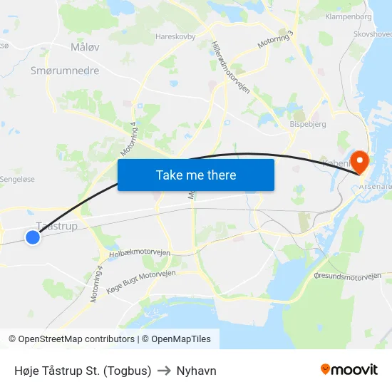 Høje Tåstrup St. (Togbus) to Nyhavn map