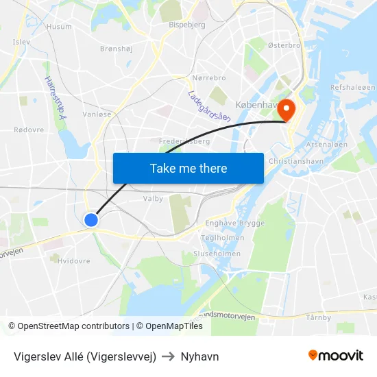 Vigerslev Allé (Vigerslevvej) to Nyhavn map
