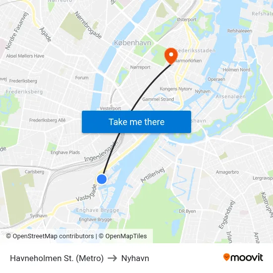 Havneholmen St. (Metro) to Nyhavn map