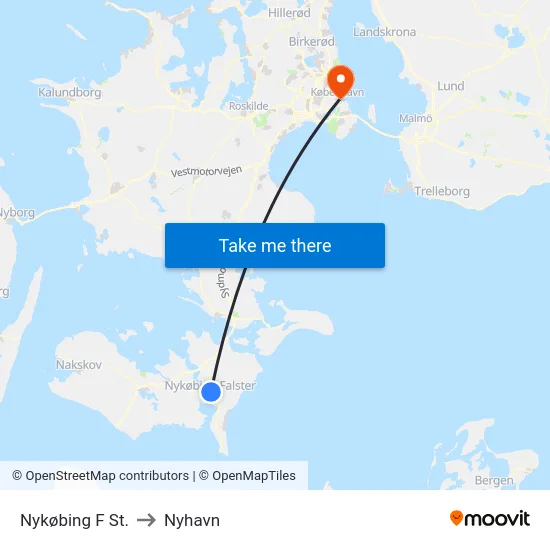 Nykøbing F St. to Nyhavn map