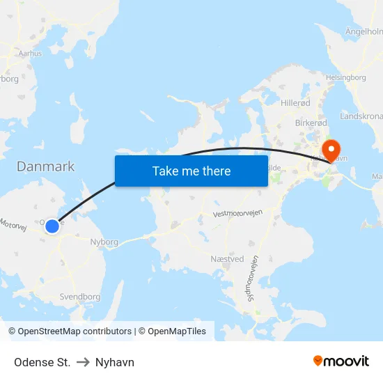 Odense St. to Nyhavn map