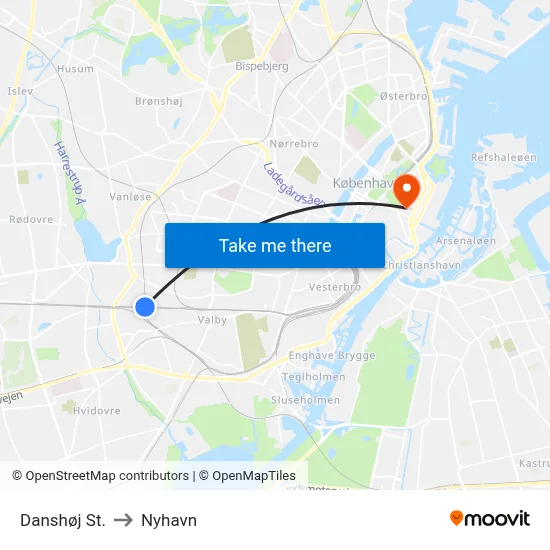 Danshøj St. to Nyhavn map