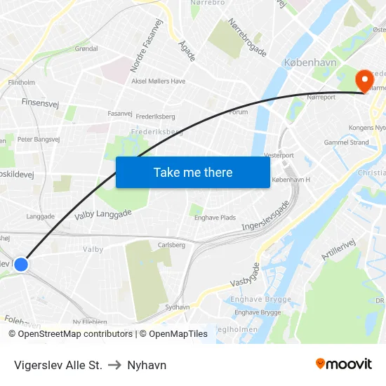 Vigerslev Alle St. to Nyhavn map