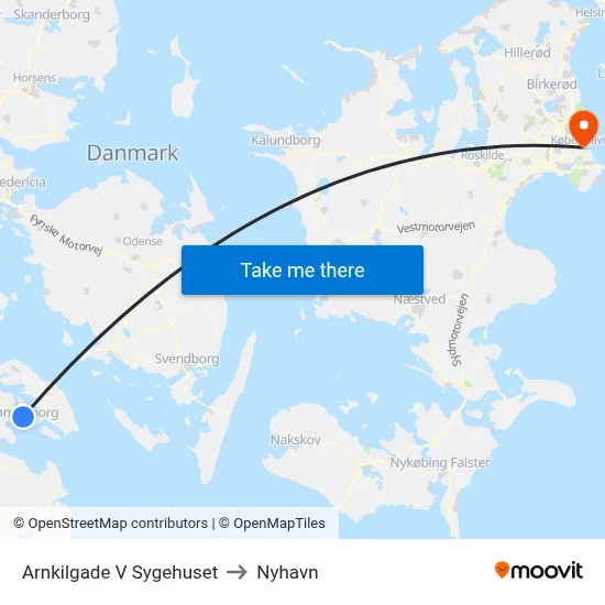 Arnkilgade V Sygehuset to Nyhavn map