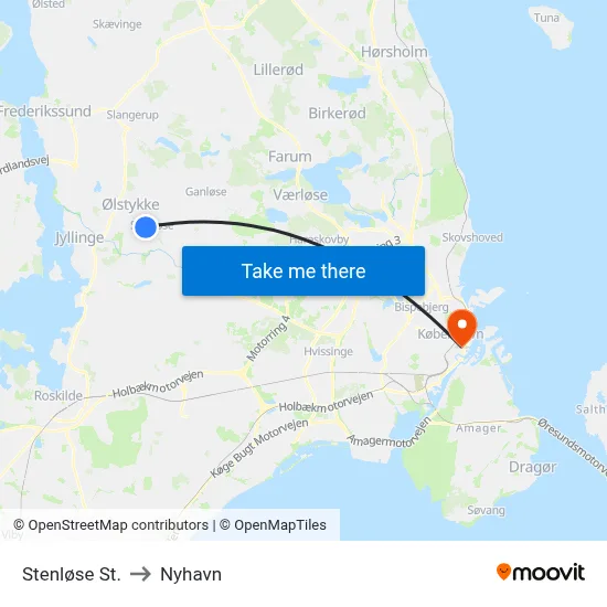 Stenløse St. to Nyhavn map