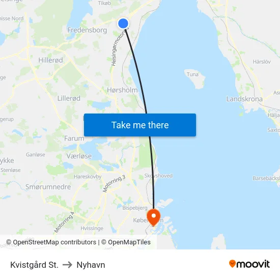 Kvistgård St. to Nyhavn map
