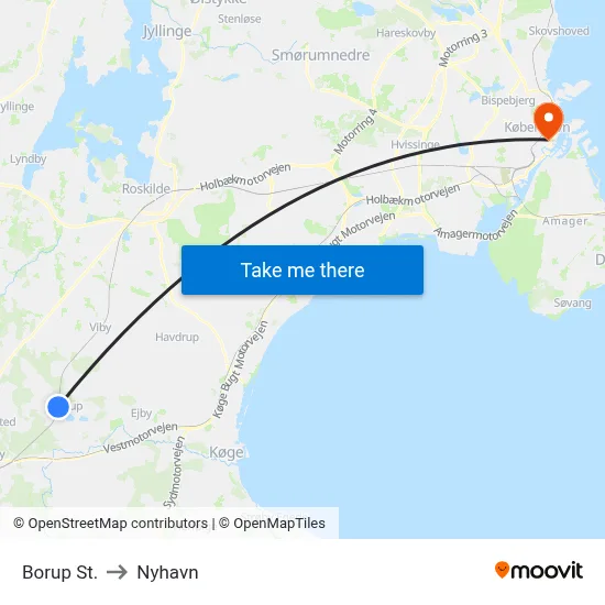 Borup St. to Nyhavn map