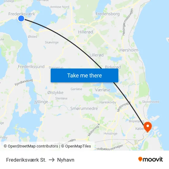 Frederiksværk St. to Nyhavn map