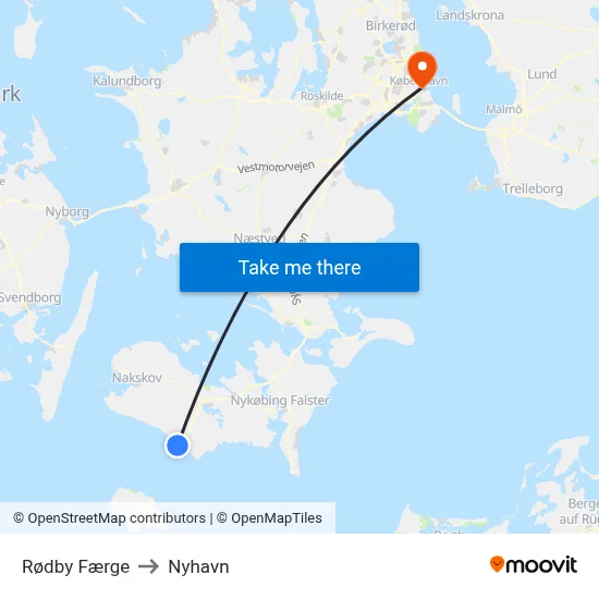 Rødby Færge to Nyhavn map