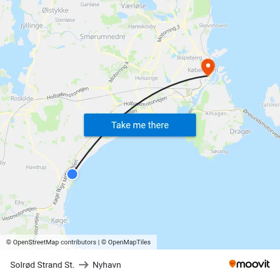 Solrød Strand St. to Nyhavn map