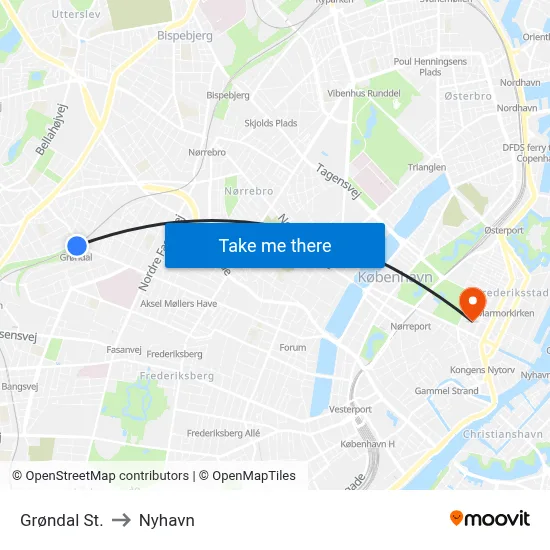 Grøndal St. to Nyhavn map