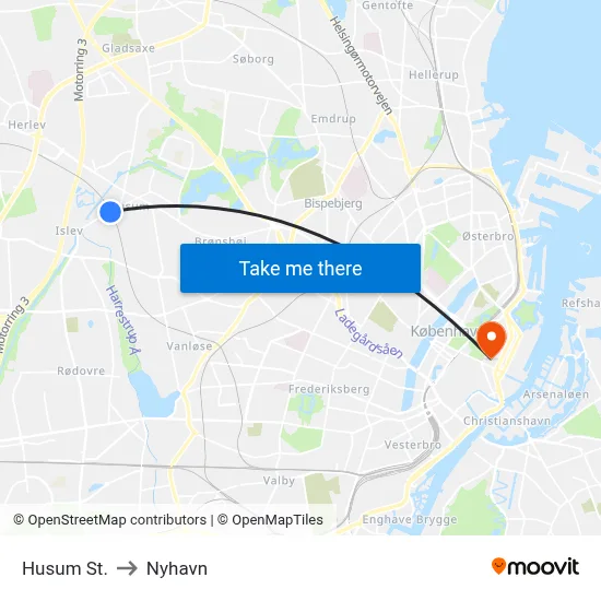 Husum St. to Nyhavn map