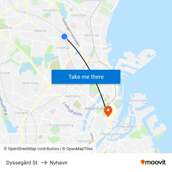 Dyssegård St. to Nyhavn map