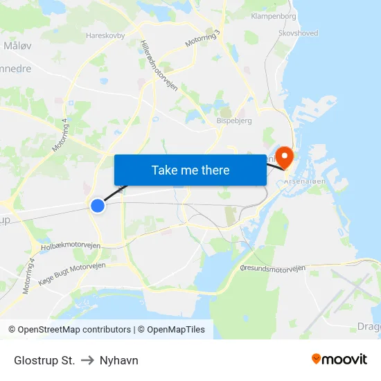 Glostrup St. to Nyhavn map