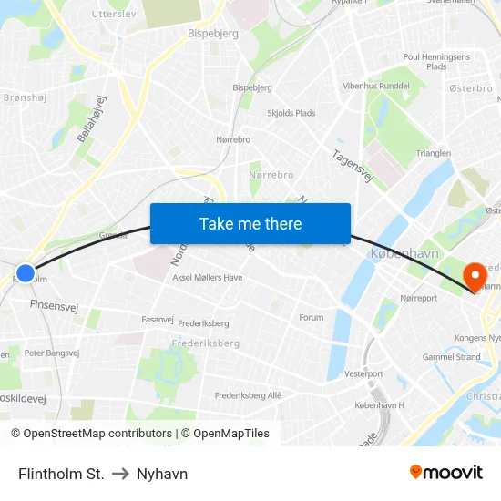 Flintholm St. to Nyhavn map