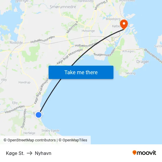 Køge St. to Nyhavn map