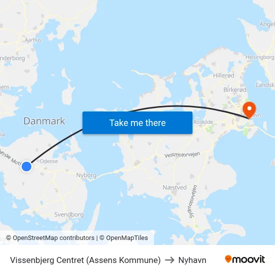 Vissenbjerg Centret (Assens Kommune) to Nyhavn map