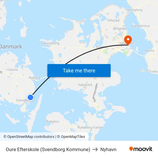 Oure Efterskole (Svendborg Kommune) to Nyhavn map