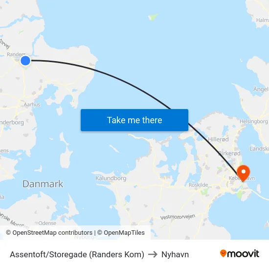 Assentoft/Storegade (Randers Kom) to Nyhavn map