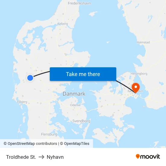 Troldhede St. to Nyhavn map