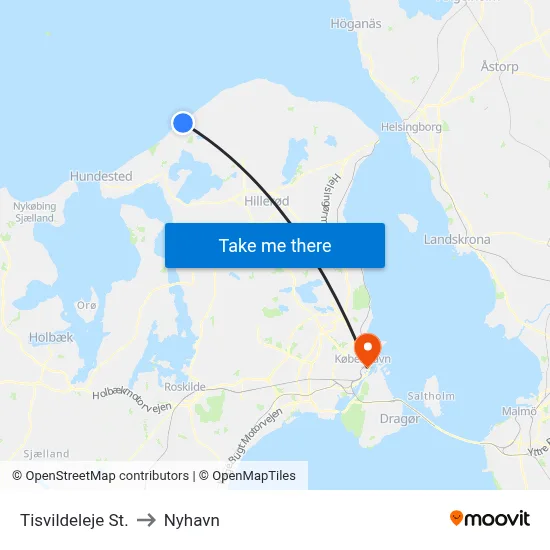 Tisvildeleje St. to Nyhavn map