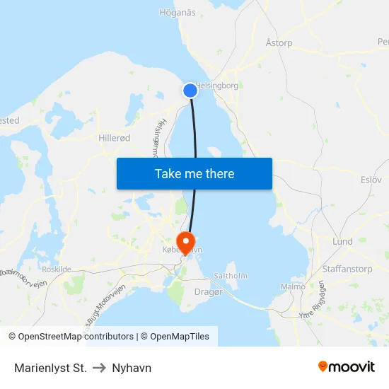 Marienlyst St. to Nyhavn map