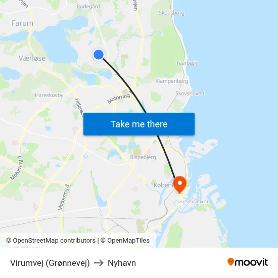 Virumvej (Grønnevej) to Nyhavn map