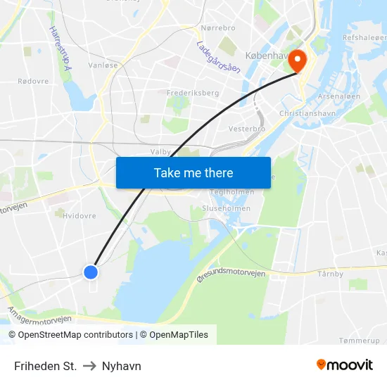 Friheden St. to Nyhavn map