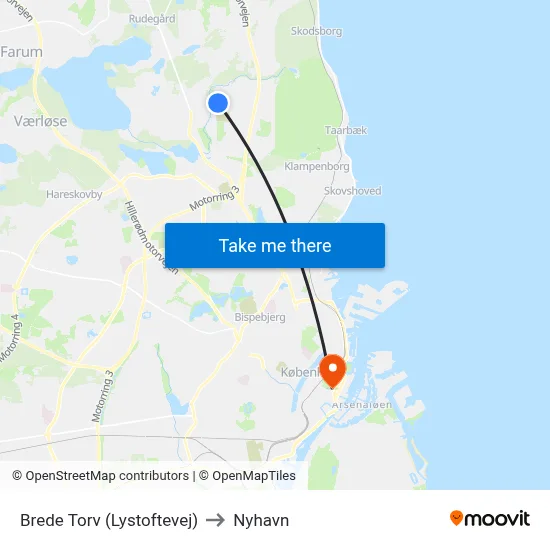 Brede Torv (Lystoftevej) to Nyhavn map